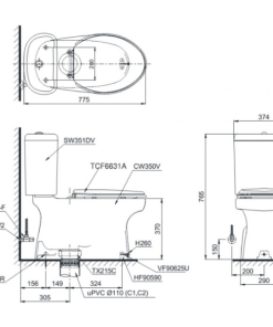 Bồn cầu 2 khối TOTO CS351DW7 - 6