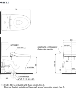 Bồn cầu 2 khối TOTO CS769DRW11 – nắp điện tử - 9 Bồn cầu 2 khối TOTO CS769DRW11 – nắp điện tử - 8