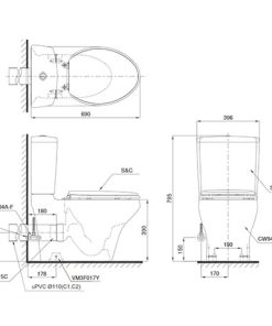 Bồn cầu 2 khối thoát ngang TOTO CS945PDW7 - 6