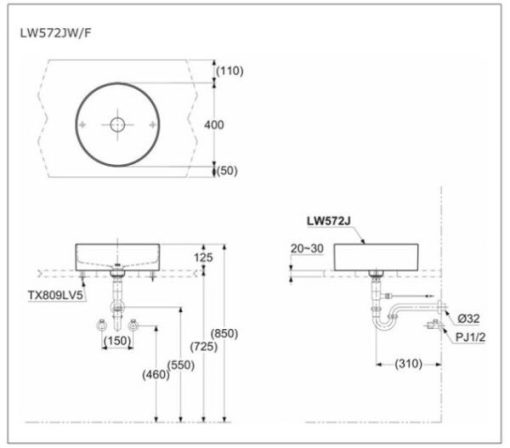 Chậu rửa lavabo đặt bàn TOTO LW572JW/F - 3