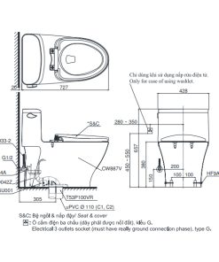 Bồn cầu 1 khối TOTO MS887RW7, nắp điện tử - 6