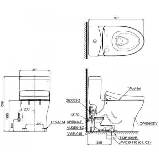 BỒN CẦU 1 KHỐI TOTO MS889DRW7 - 3