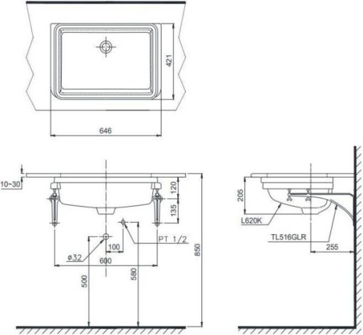 Chậu rửa lavabo âm bàn TOTO L620K - 3