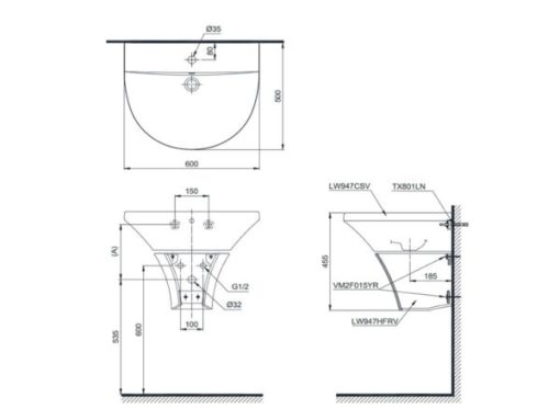 Chậu rửa lavabo TOTO LHT947CS - 3