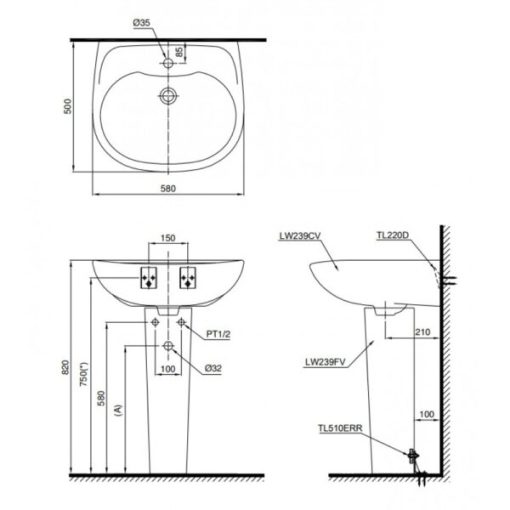 Chậu rửa lavabo TOTO LPT239CR - 3