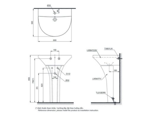 Chậu rửa lavabo TOTO LPT947CR - 3