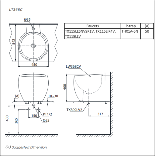 Chậu rửa lavabo đặt bàn TOTO LT368C - 3