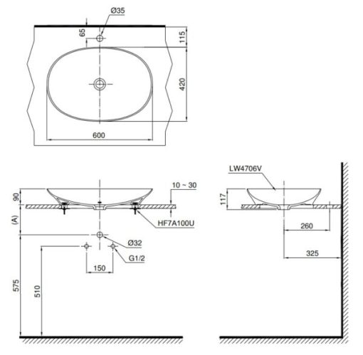 Chậu rửa lavabo đặt bàn cao cấp TOTO LT4706 - 3