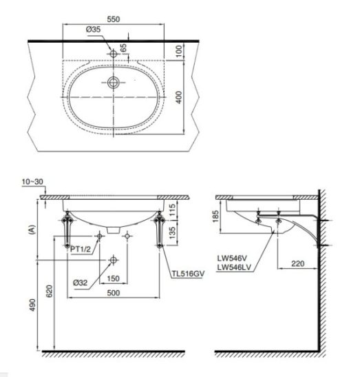 Chậu rửa lavabo âm bàn TOTO LT546 - 3
