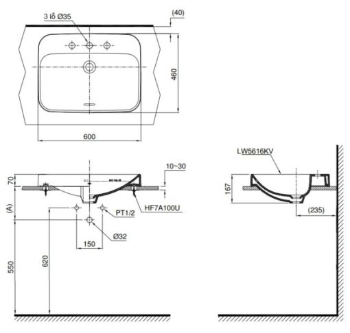 Chậu lavabo đặt bàn Toto LT5616C - 3