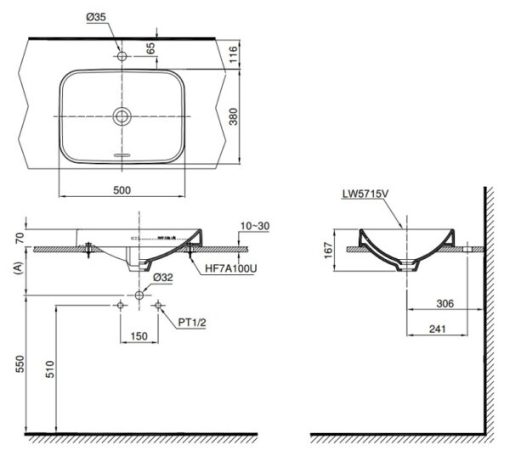 Chậu lavabo đặt bàn TOTO LT5715 - 3
