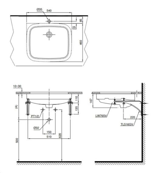 Chậu rửa lavabo âm bàn TOTO LT765 - 3