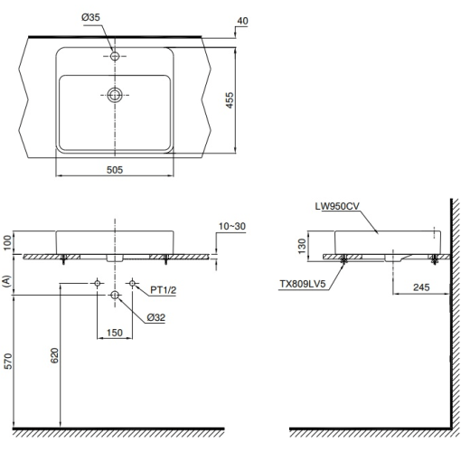 Chậu rửa lavabo đặt bàn TOTO LT950C - 3