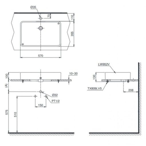 Chậu rửa lavabo đặt bàn TOTO LT952 - 3