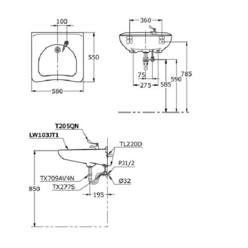 Chậu rửa lavabo TOTO LW103JT1 - 3