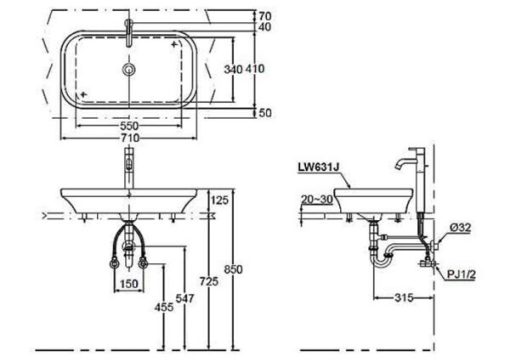 Chậu rửa lavabo đặt bàn TOTO LW631JW/F - 3