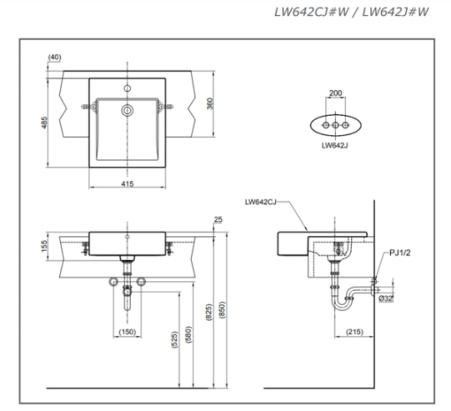 Chậu rửa lavabo bán âm TOTO LW642CJW/F - 3