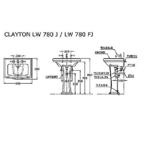 Chậu rửa lavabo TOTO LW780J - 3