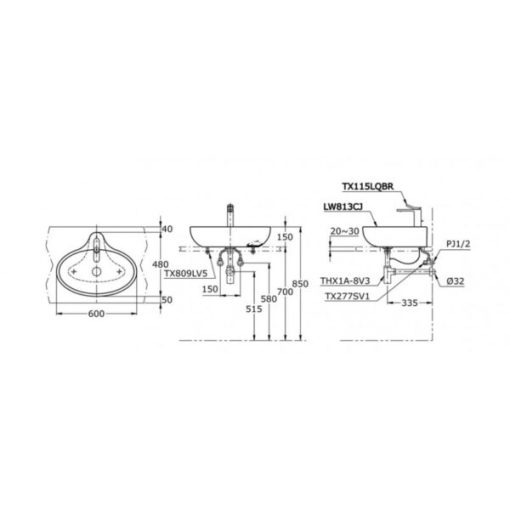 Chậu rửa lavabo đặt bàn TOTO LW813CJW/F - 3