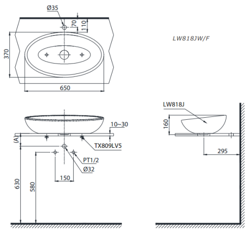 Chậu rửa lavabo đặt bàn TOTO LW818JW/F - 3