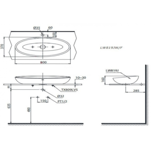 Chậu rửa lavabo đặt bàn TOTO LW819JW/F - 3