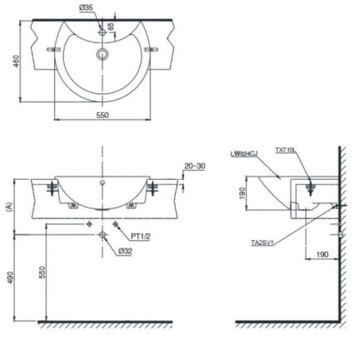 Chậu rửa lavabo bán âm TOTO LW824CJW/F - 3