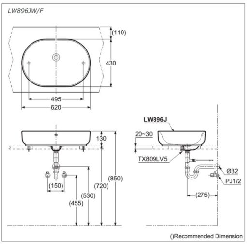 Chậu rửa lavabo đặt bàn TOTO LW896JW/F - 3