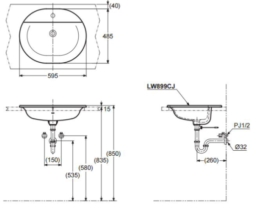 Chậu rửa lavabo dương vành TOTO LW899CJ - 3