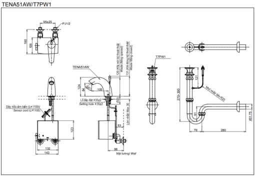 Vòi cảm ứng nhiệt độ TOTO TENA51AW/T7PW1 - 3