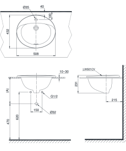 Chậu rửa lavabo dương vành TOTO L501C - 5
