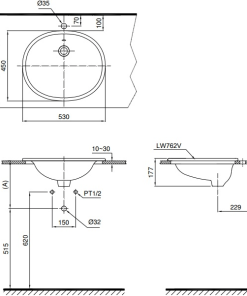 Chậu rửa lavabo dương vành TOTO L762 - 6