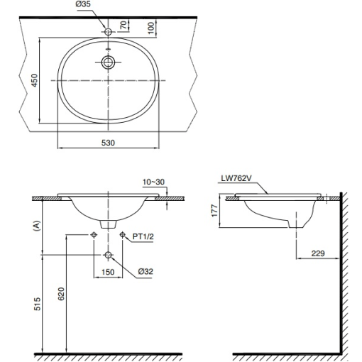 Chậu rửa lavabo dương vành TOTO L762 - 3