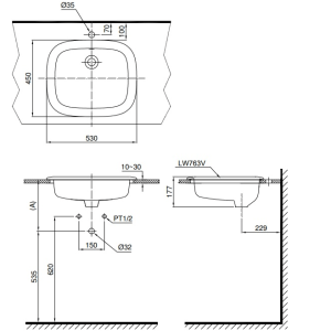 Chậu rửa lavabo dương vành TOTO L763 - 5