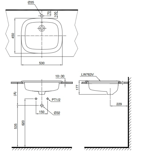 Chậu rửa lavabo dương vành TOTO L763 - 3