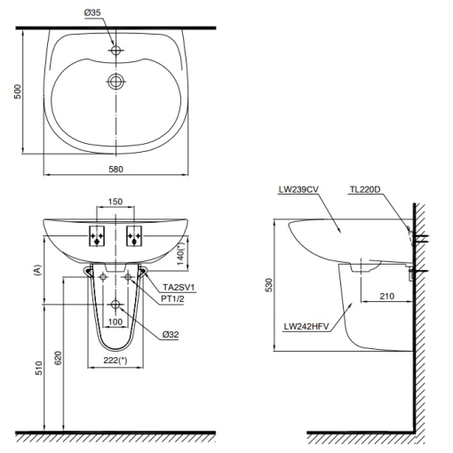 Chậu rửa lavabo TOTO LHT239C - 3