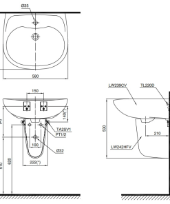 Chậu rửa lavabo TOTO LHT239CR – Chân lửng - 5