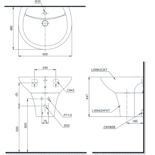 Chậu rửa lavabo TOTO LHT828C - 3