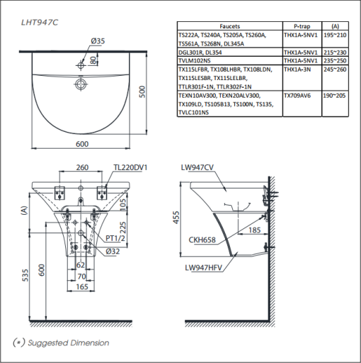 Chậu rửa lavabo TOTO LHT947CR - 3