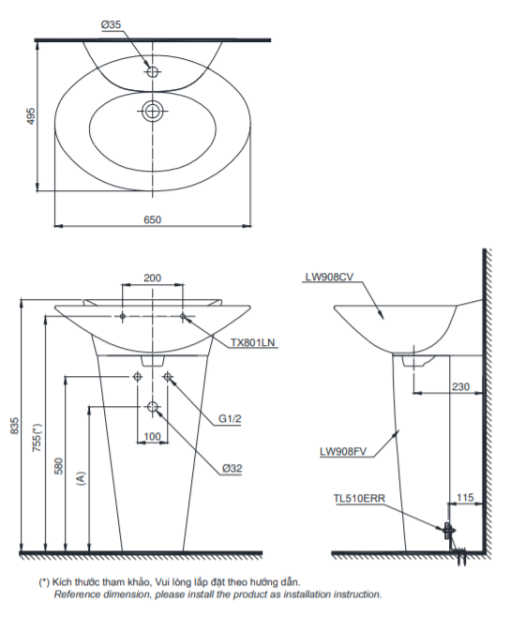 Chậu rửa lavabo TOTO LPT908C - 3