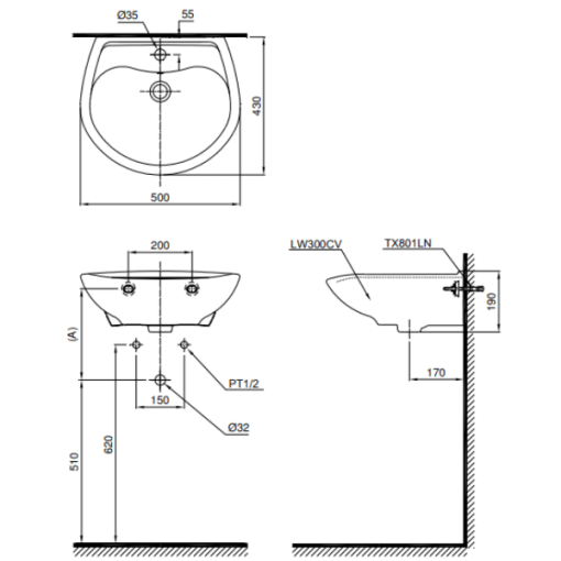 Chậu rửa lavabo TOTO LT300C - 3