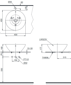 Chậu rửa lavabo đặt bàn TOTO LT523 - 5