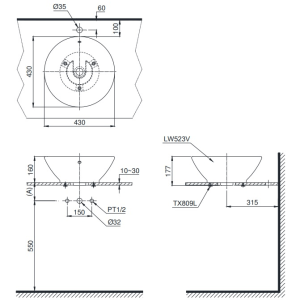 Chậu rửa lavabo đặt bàn TOTO LT523 - 5