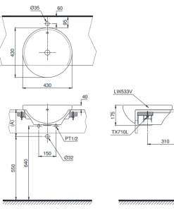 Chậu rửa lavabo bán âm TOTO LT533 - 5
