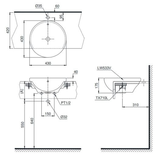 Chậu rửa lavabo bán âm TOTO LT533 - 3