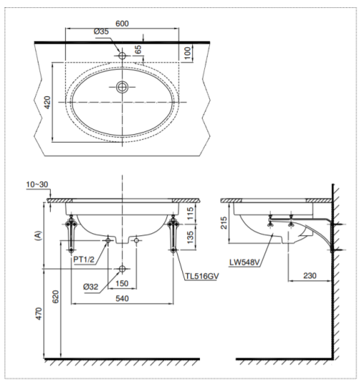 Chậu rửa lavabo âm bàn TOTO LT548 - 3