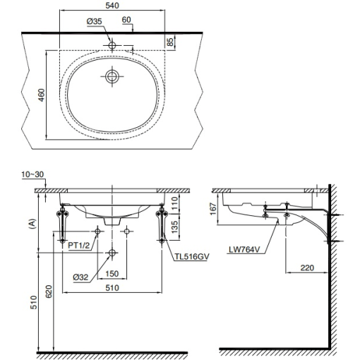 Chậu rửa lavabo âm bàn TOTO LT764 - 3