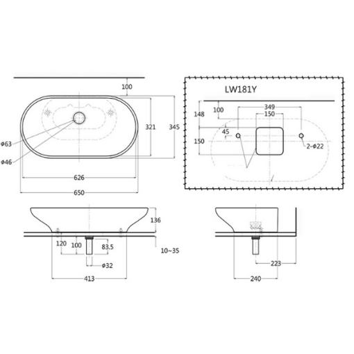 Chậu rửa lavabo đặt bàn TOTO LW181Y - 3
