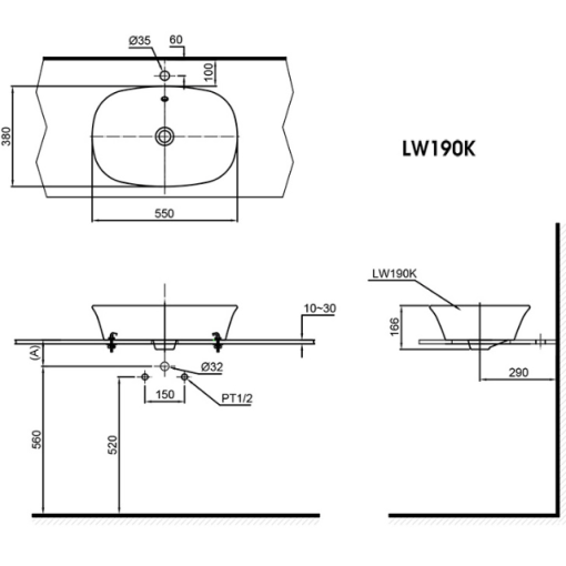 Chậu rửa lavabo đặt bàn TOTO LW190K - 3