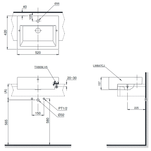 Chậu rửa lavabo bán âm TOTO LW641NCJW/F - 3