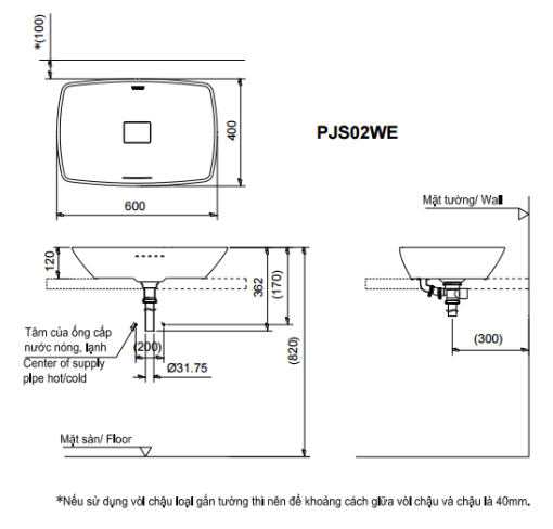 Chậu rửa lavabo đặt bàn TOTO PJS02WE#MW - 3
